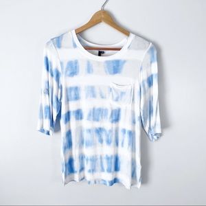 Cathy | Blue & White Striped Tie Dye Casual Tee with Pocket
